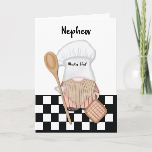 Carte Nephew Birthday Whimsical Gnome Chef Cuisine (Devant)