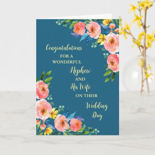 Carte Nephew et sa femme Félicitations pour le jour du m (Fleur jaune)