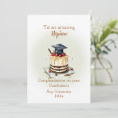 Carte Nephew Graduation Cap and Cake Congratulations (Debout devant)
