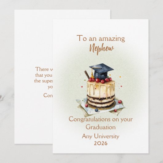 Carte Nephew Graduation Cap and Cake Congratulations (Devant / Derrière)
