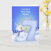 Carte Nephew Happy 7th Birthday Snowman  (Fleur jaune)