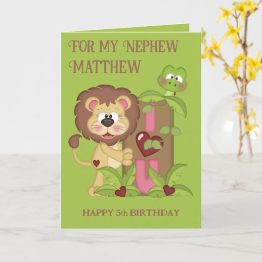 Carte Nephew mignon Lion voeux d'anniversaire (Fleur jaune)