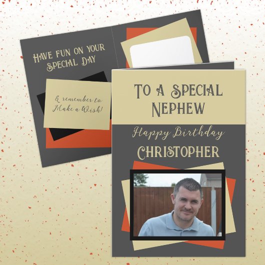 Carte Nephew photo nom gris orange anniversaire
