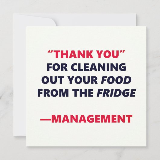 Carte Nettoyage de frigo drôle Merci humour de bureau (Devant)