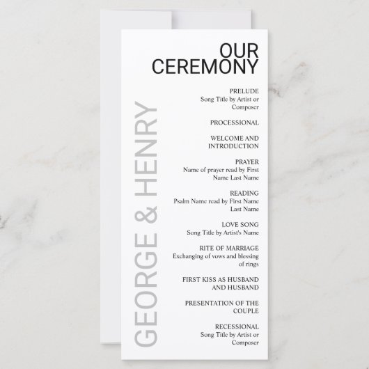 Carte Nettoyer le Mariage moderne noir gris blanc (Devant)