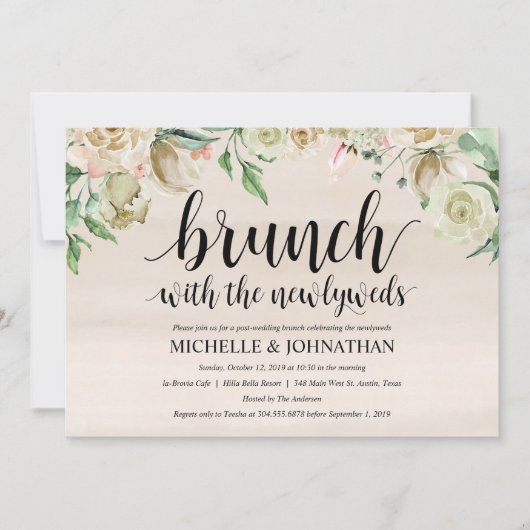 Carte neutre d'invitation de brunch de mariage de (Devant)