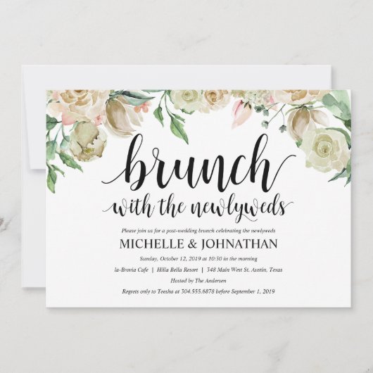 Carte neutre d'invitation de brunch de mariage de (Devant)