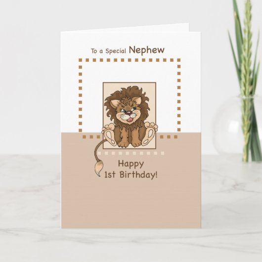 Carte Neveu, ęr lion heureux de bébé d'anniversaire (Devant)