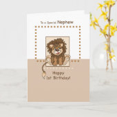 Carte Neveu, ęr lion heureux de bébé d'anniversaire (Fleur jaune)