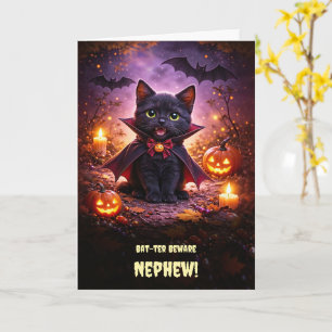 Carte Neveu Joyeux Halloween avec Chauves-souris Chat No