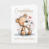 Carte New Baby Boy Congratulations Teddy Bear Card (Devant)