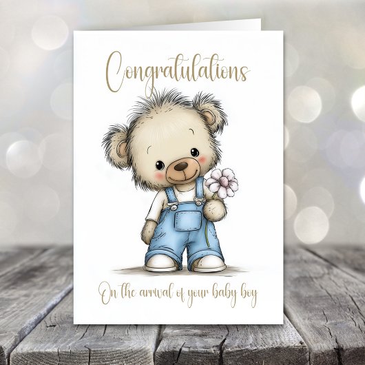 Carte New Baby Boy Congratulations Teddy Bear Card