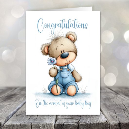 Carte New Baby Boy Congratulations Teddy Bear Card
