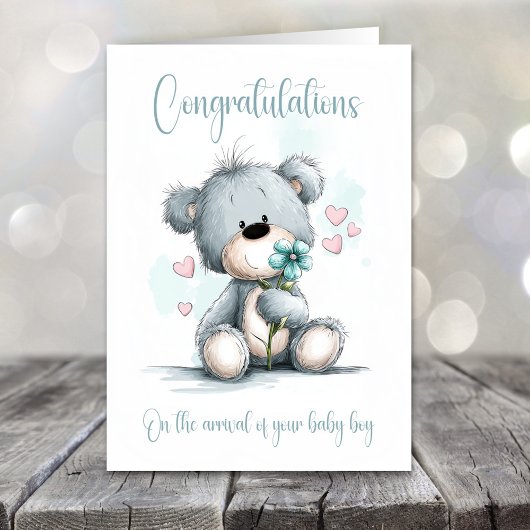 Carte New Baby Boy Congratulations Teddy Bear Card