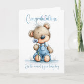 Carte New Baby Boy Congratulations Teddy Bear Card (Devant)