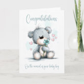 Carte New Baby Boy Congratulations Teddy Bear Card (Devant)