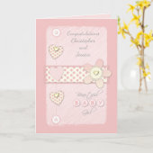 Carte New Baby Girl Card Pink congratulations (Fleur jaune)