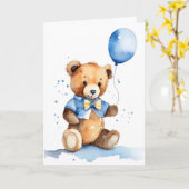 Carte New Baby Teddy Bear With Blue Balloon (Fleur jaune)