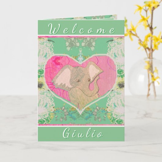 Carte New Baby w/Elephant Folded Greeting Card (Fleur jaune)