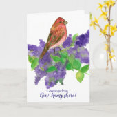 Carte New Hampshire Salutations Purple Finch Lilacs (Fleur jaune)