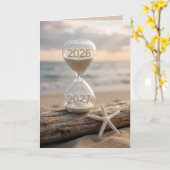 Carte New Year 2027 Beach Hourglass (Fleur jaune)