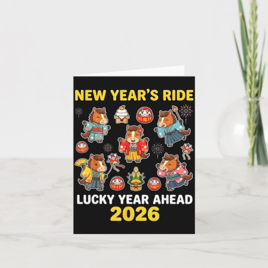 Carte New Year’s Ride 2026 Cute Zodiac Celebration Graph (Devant)