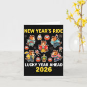Carte New Year’s Ride 2026 Cute Zodiac Celebration Graph (Fleur jaune)