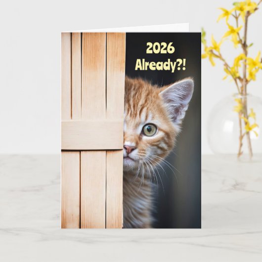 Carte New Years Cute Funny 2026 Ginger Orange Kitten  (Fleur jaune)