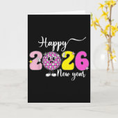 Carte New Years Eve Hello 2026 Happy New Year 2026 Disco (Fleur jaune)