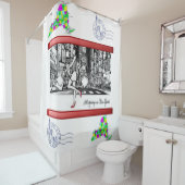 Carte New York rouge blanc douche rideau (En situation)