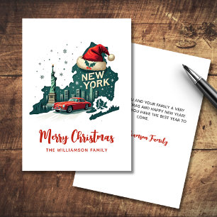 Carte New York State Joyeux Noël Retro Personnalisé