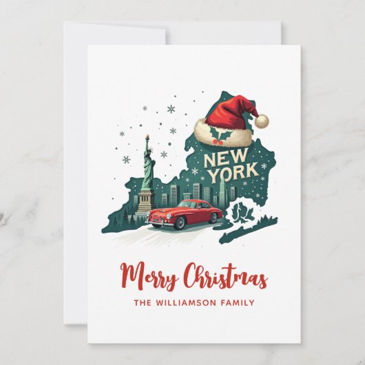 Carte New York State Joyeux Noël Retro Personnalisé (Devant)