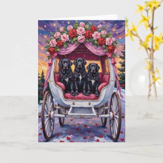 Carte Newfoundland Dog Valentine's Day  (Fleur jaune)