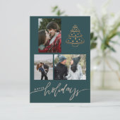 Carte Newlyweds Gold Christmas Tree 3 Photo Collage (Debout devant)