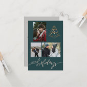 Carte Newlyweds Gold Christmas Tree 3 Photo Collage (Devant/Arrière en situation)