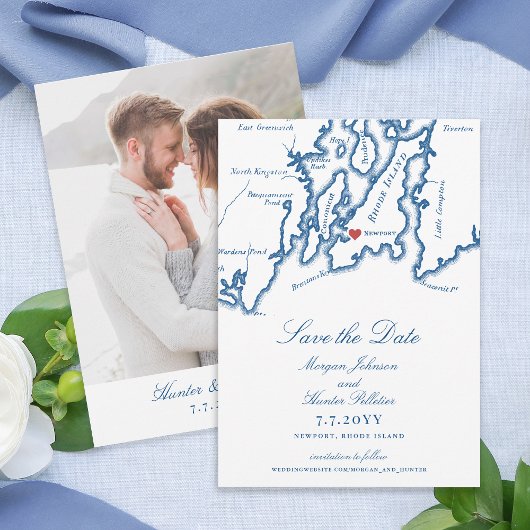 Carte Newport RI Élégant Mariage bleu marine