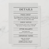 Carte Newspaper-Style Wedding Details Card (Devant / Derrière)