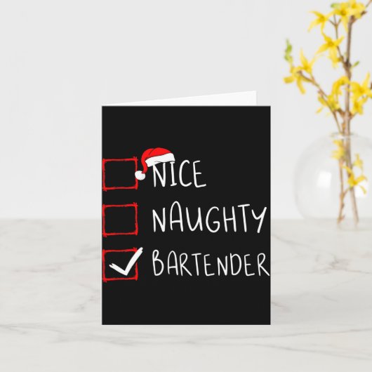 Carte Nice Naughty Bartender Christmas List Santa Claus (Fleur jaune)