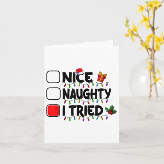 Carte Nice Naughty I Tried Christmas List Santa Xmas Lig (Fleur jaune)