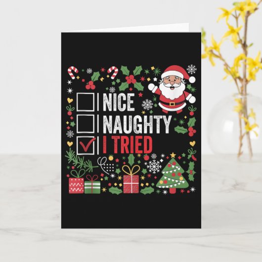 Carte Nice Naughty I Tried Funny Christmas Santa Claus T (Fleur jaune)