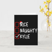 Carte Nice Naughty Kylie Nom personnalisé Noël Che (Fleur jaune)