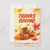 Carte Nice Thanksgiving avec Casquette et Feuille  (Devant)