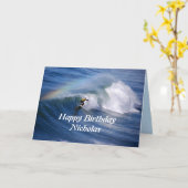 Carte Nicholas Happy Birthday Surfer Avec Rainbow (Fleur jaune)