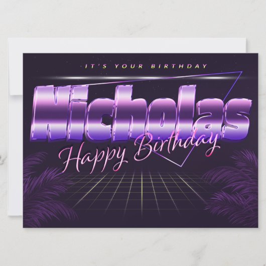 Carte Nicholas Prénom lila retro Map Anniversaire (Devant)