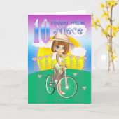 Carte nièce 10e anniversaire avec petite fille à v (Fleur jaune)