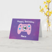 Carte Nièce 14 Anniversaire Gamer Controller (Fleur jaune)
