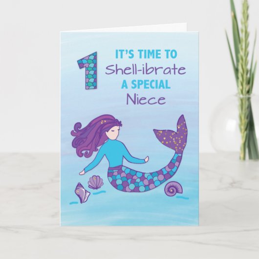 Carte Nièce 1er anniversaire Sparkday Look Mermaid (Devant)