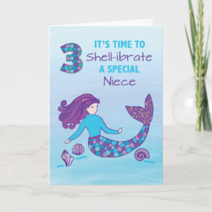 Carte Nièce 3e anniversaire Sparkday Look Mermaid