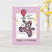 Carte Nièce 3ème anniversaire Bear Balloon (Fleur jaune)