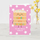 Carte Nièce 4Anniversaire Cute Cake Rose Custom (Fleur jaune)